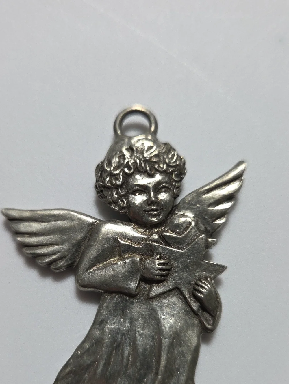 1993 Seagull Pewter Angel Christmas Ornament Holding Star Vintage
